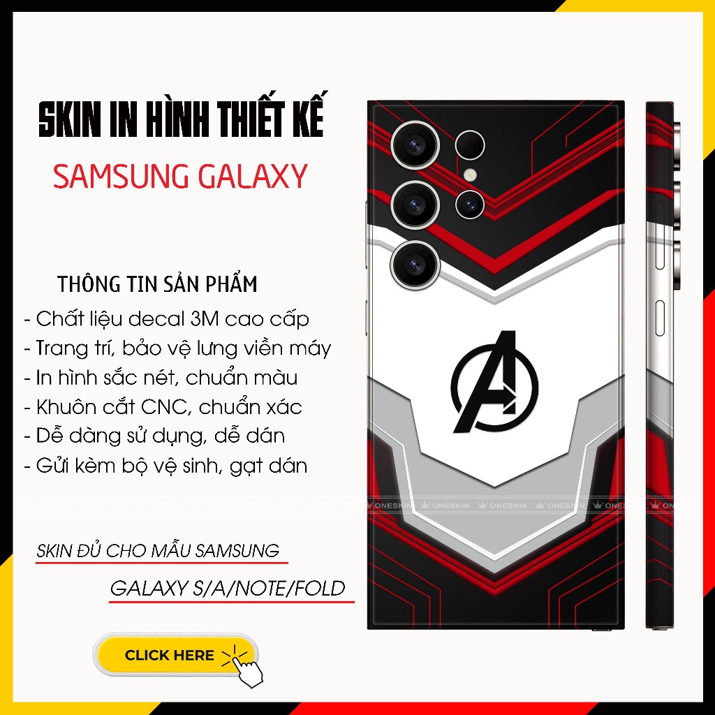 Miếng Dán Skin 3M Điện Thoại Samsung Galaxy Note/S/A/ZFold |SK_CTA011| Chất Liệu Skin 3M, Chống Nước