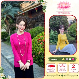 ÁO LẺ-Đồ Lam Đi Chùa Tịnh Tâm, Pháp phục nữ  lụa Tô Châu cổ tròn dài tay cao cấp Size 40-65kg,4 size S,M,L,XL