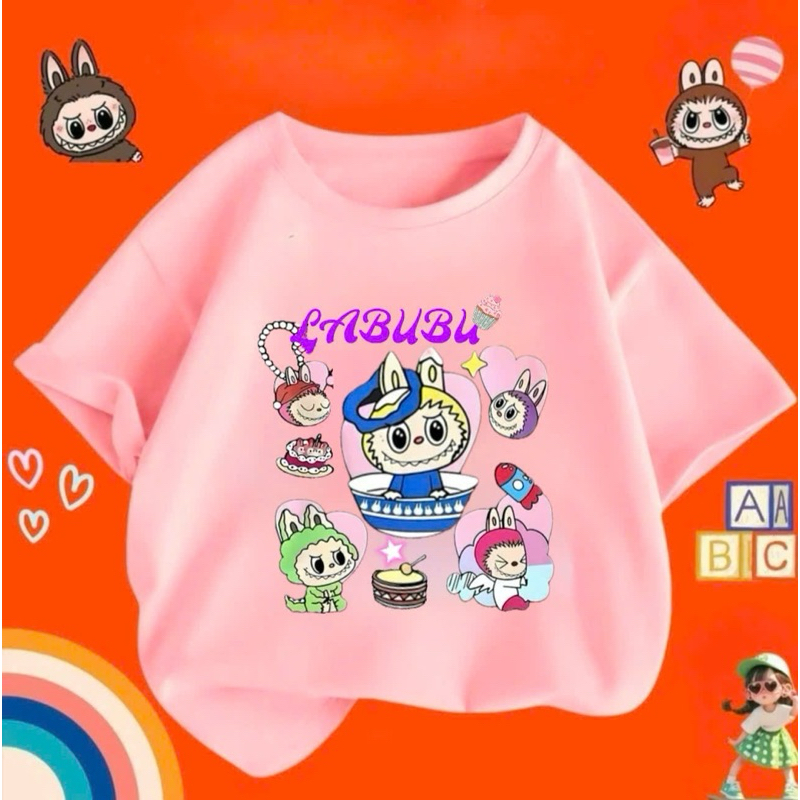 Áo thun cotton cho bé với 6 màu xinh cá tính in hình labubu sz 14-44kg(H1)