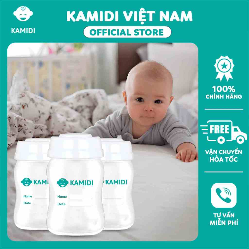 Bộ 3 Bình trữ sữa Kamidi chính hãng nhựa PP cao cấp 150ml