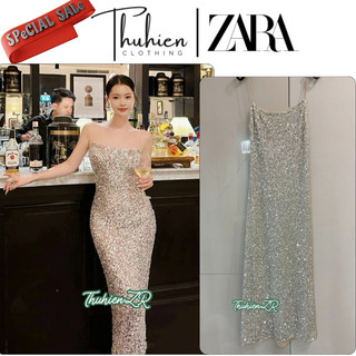 (Chính hãng XS S)Váy midi ZARA 9204/110/808 ZW COLLECTION SLIP SEQUIN kiểu hai dây(kèm ảnh thật)
