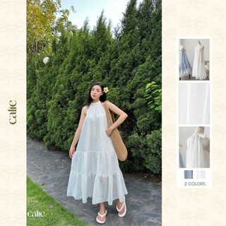 Váy yếm CALIE dáng xòe maxi đính nơ sau đi du lịch, đi biển VX184