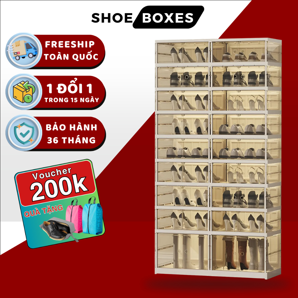  Tủ giày thông minh SHOE BOX 9 Tầng 36 Đôi  9104T-8-1G  Tủ giày nhựa ABS nguyên sinh có bánh xe 