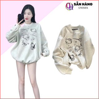 Áo Khoác hàn quốc nam nữ Xám form rộng đẹp ao sweater Hello Kitty in hình cute mùa đông local brand - CHP
