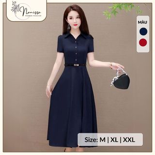 Đầm Dài 40-78kg NANISSA SHOP màu sắc dễ mặc, cổ sơ mi thanh lịch