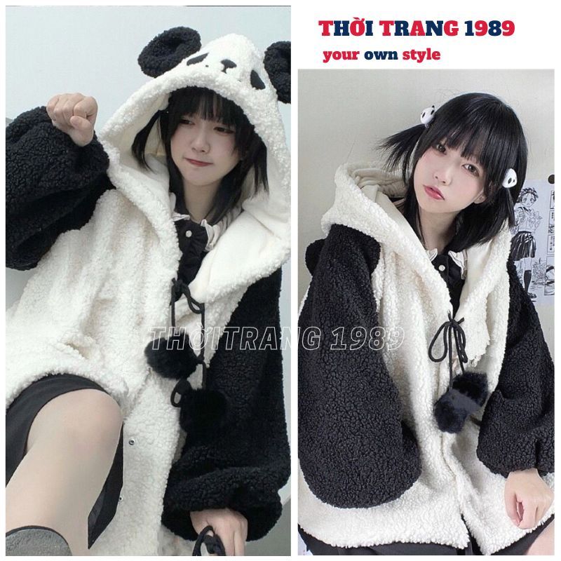 Áo Khoác Nỉ Lông Gấu Trúc Kute Hoodie zip kéo khóa hình thêu form rộng unisex - 1989