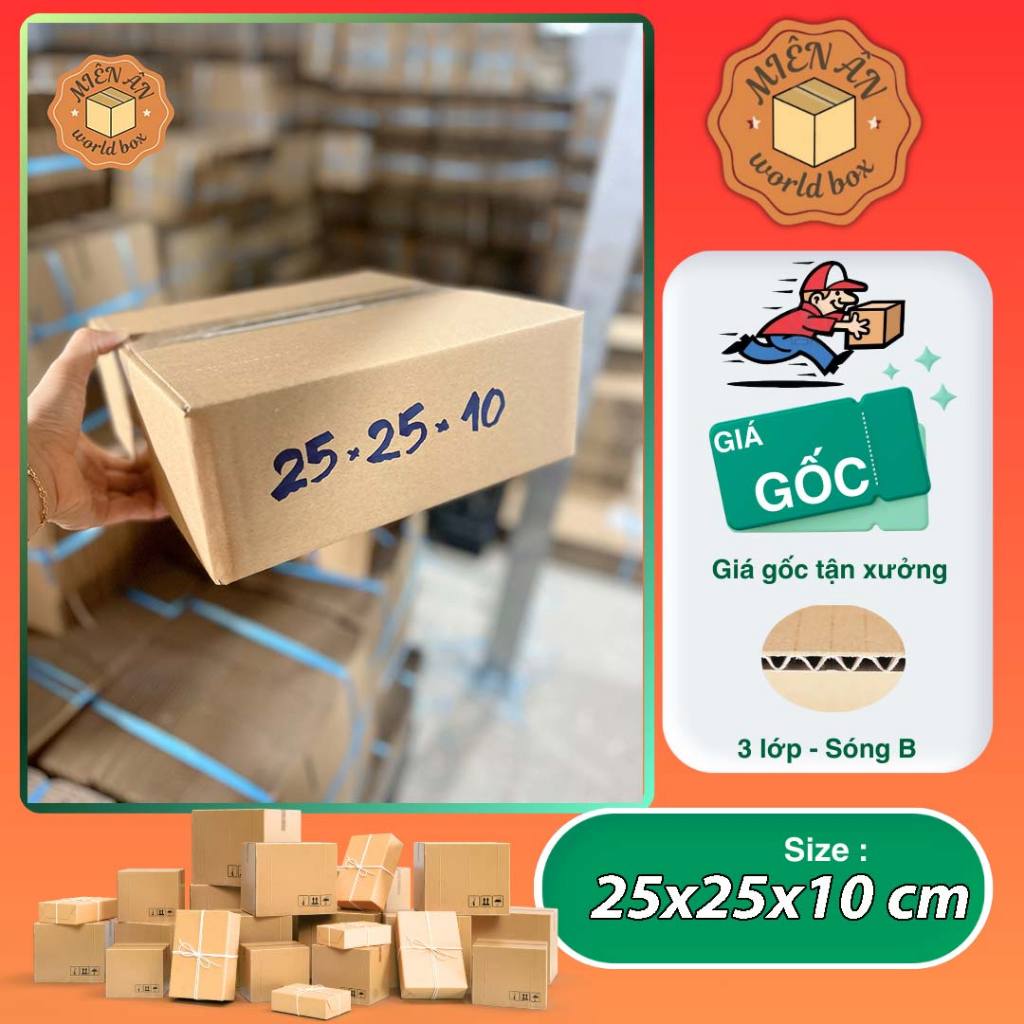 Size 25x25x10 cm, hộp giấy gói hàng thùng carton giá tại xưởng Miên ân, SL 1c
