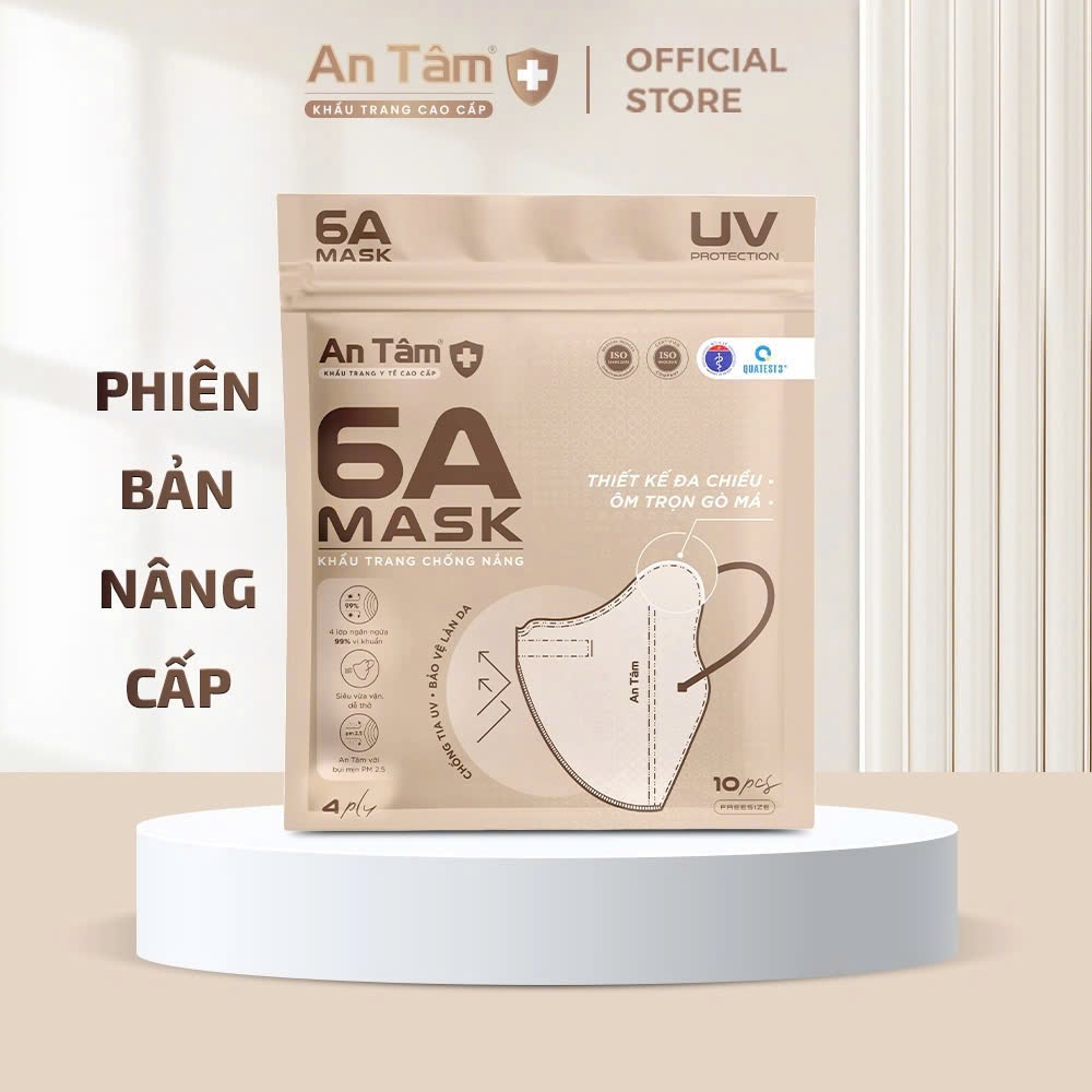 [100 Cái 6A]Combo 10 Túi Khẩu Trang Y Tế Kháng Khuẩn Chống Nắng An Tâm 6A -4 Lớp/100 Cái