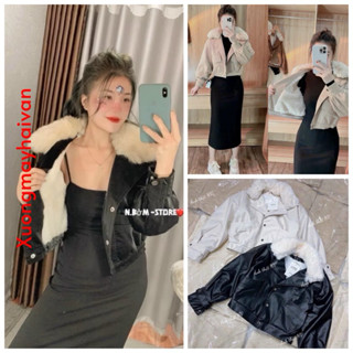  HV - Áo Khoác Da Vest Lót Lông Cổ Lông Rời 