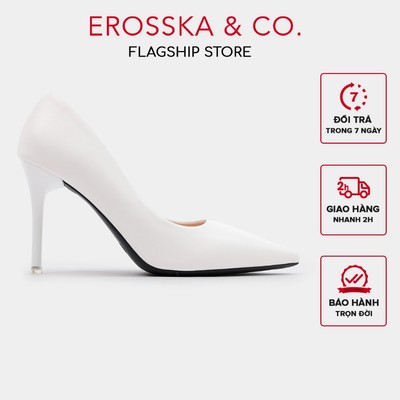 Erosska - Giày cao gót nữ mũi nhọn kiểu dáng cơ bản thanh lịch cao 9cm màu trắng - EP010