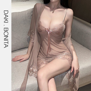 Set đồ ngủ sexy DK08 nữ gồm váy và áo choàng kiểu đầm 2 dây xuyên thấu có quần lót khiêu gợi