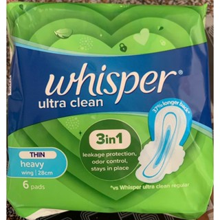 HCM - (28cm- 6 Miếng/Gói) Combo 6 Gói Băng Vệ Sinh Whisper Ultra 28cm - 6 Miếng/Gói - Siêu Mỏng Có Cánh Cho Ngày Nhiều