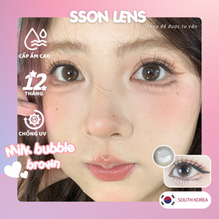 Lens cận màu Milk Bubble/Bulllet Brown set1 Dia14.2mm Dòng kính áp tròng 0 độ [1 NĂM/KÈM KHAY] SSon Lens
