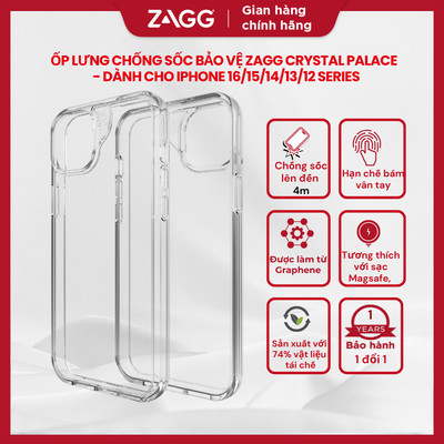 [iPhone 16/15/14/13/12 Series] Ốp lưng trong chống sốc Gear4 D3O / ZAGG  Crystal Palace