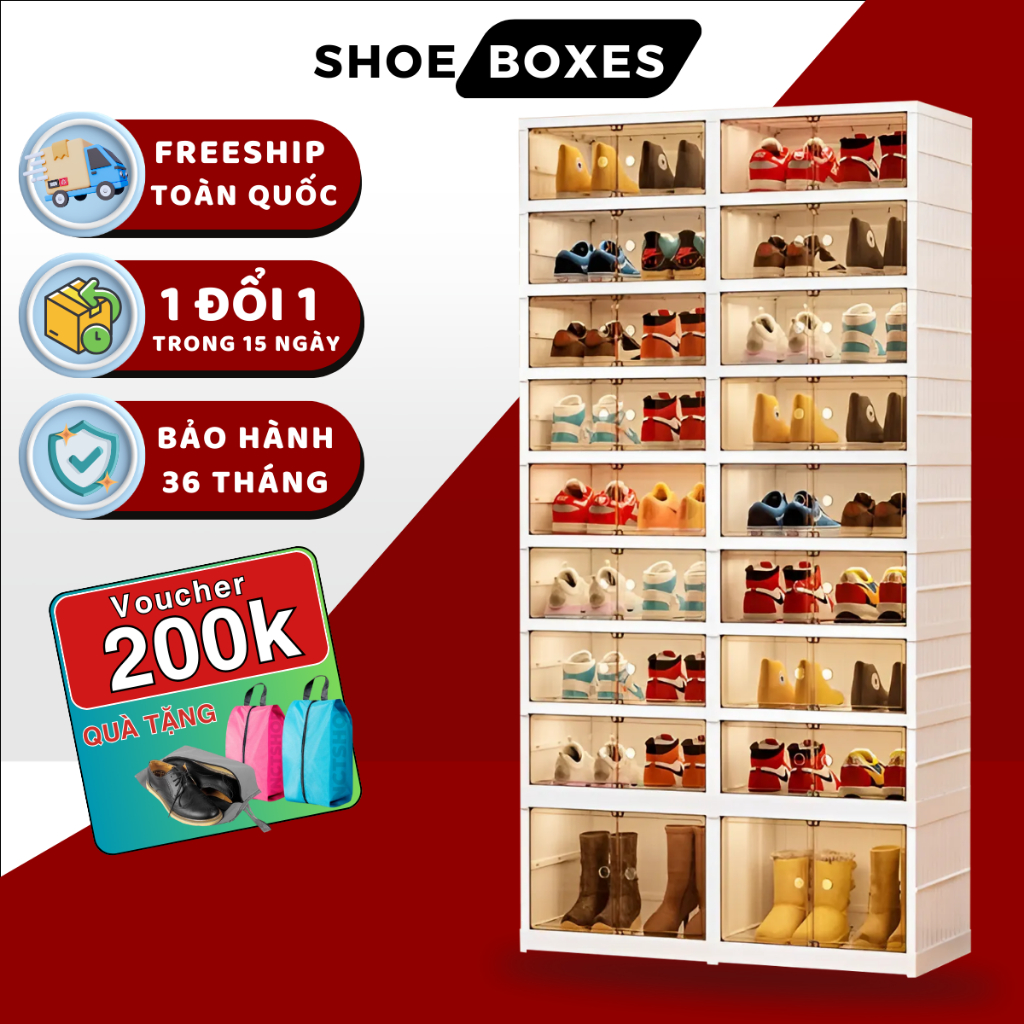 Tủ giày SHOE BOX 9104-8-1G, Tủ đựng giày 9 tầng - 36 đôi, Chất liệu nhựa ABS [ BẢO HÀNH 36 THÁNG ]