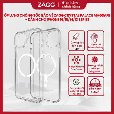 [iPhone 17/16/15/14/13 Serires] Ốp lưng chống sốc ZAGG có hỗ trợ hít từ tính Crystal Palace Magsafe