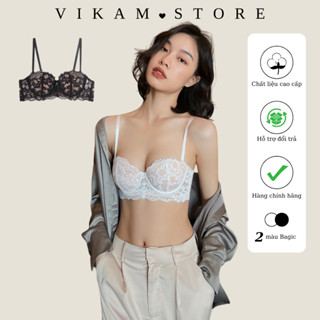 Áo Lót Nữ Ren Vikam Áo Ngực Cup Ngang Có Gọng Nâng Đẩy Vòng 1 Mút Mỏng 0.5cm, 2 Màu Đen Trắng B01