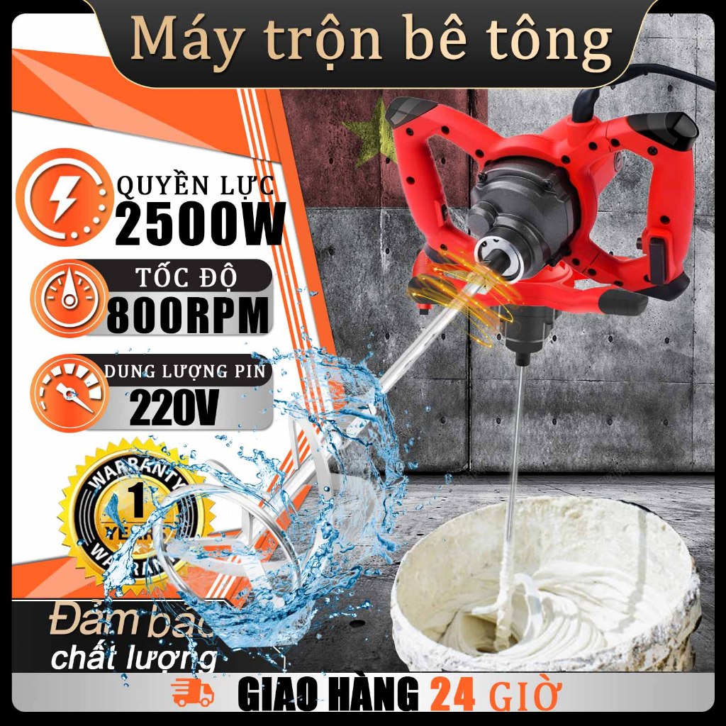 Máy Trộn Bê Tông Xi Măng Victool 2500W Cầm Tay 6 Tốc Độ Động Cơ Đồng Trộn Vữa Sơn Thạch Cao