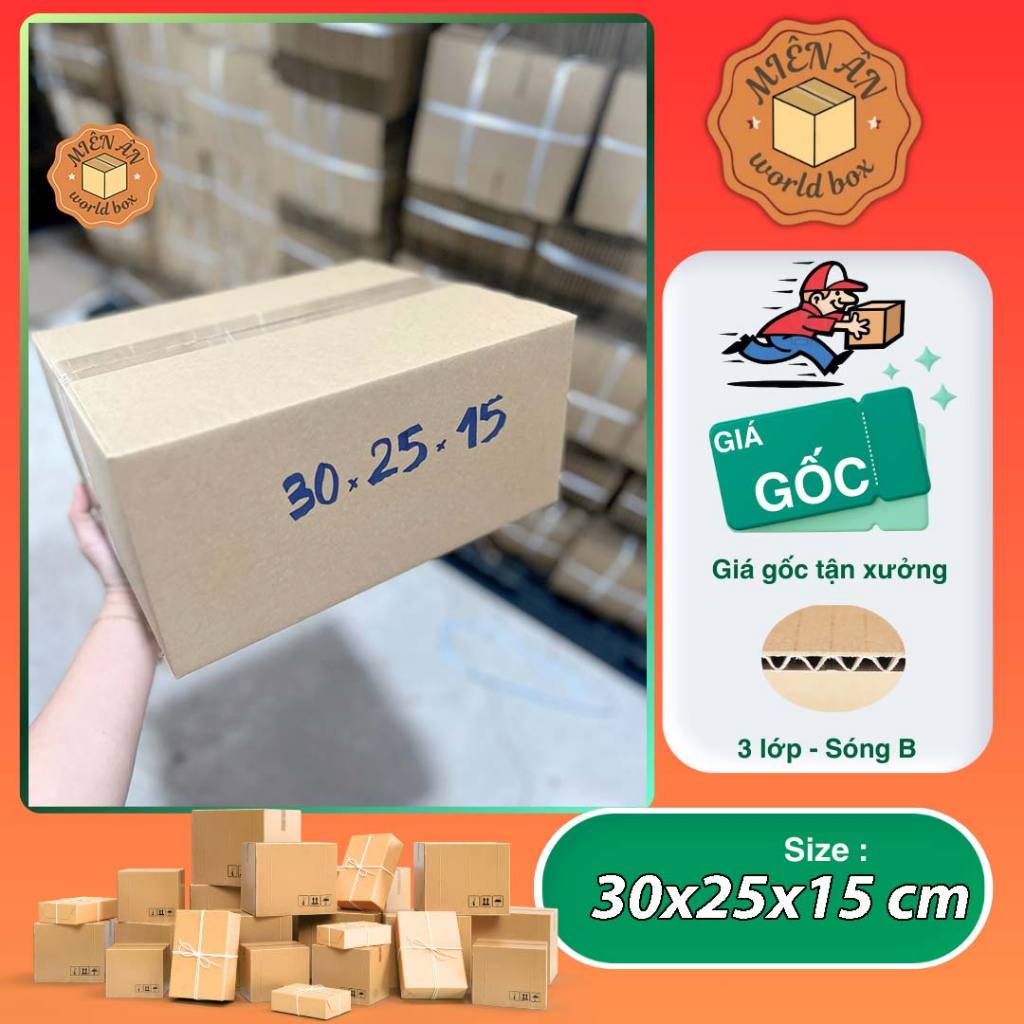 Size 30x25x15 cm, hộp giấy gói hàng thùng carton giá tại xưởng Miên ân, SL 1c