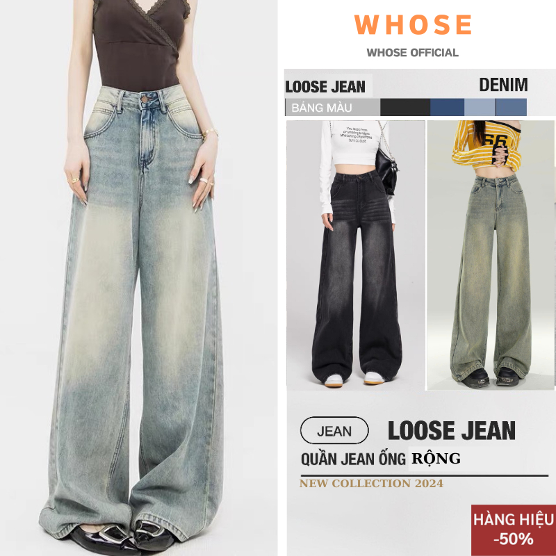 Quần jeans ống rộng nữ - Quần bò lưng cao ống xuông mầu Wash Retro WHOSE