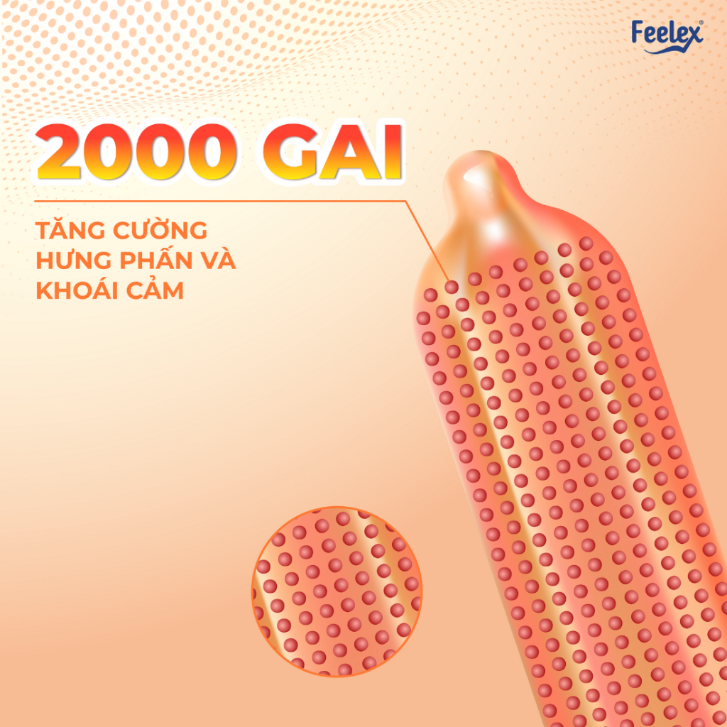 Bao cao su Feelex gân gai, nhiều gel bôi trơn - Hộp 10 bcs