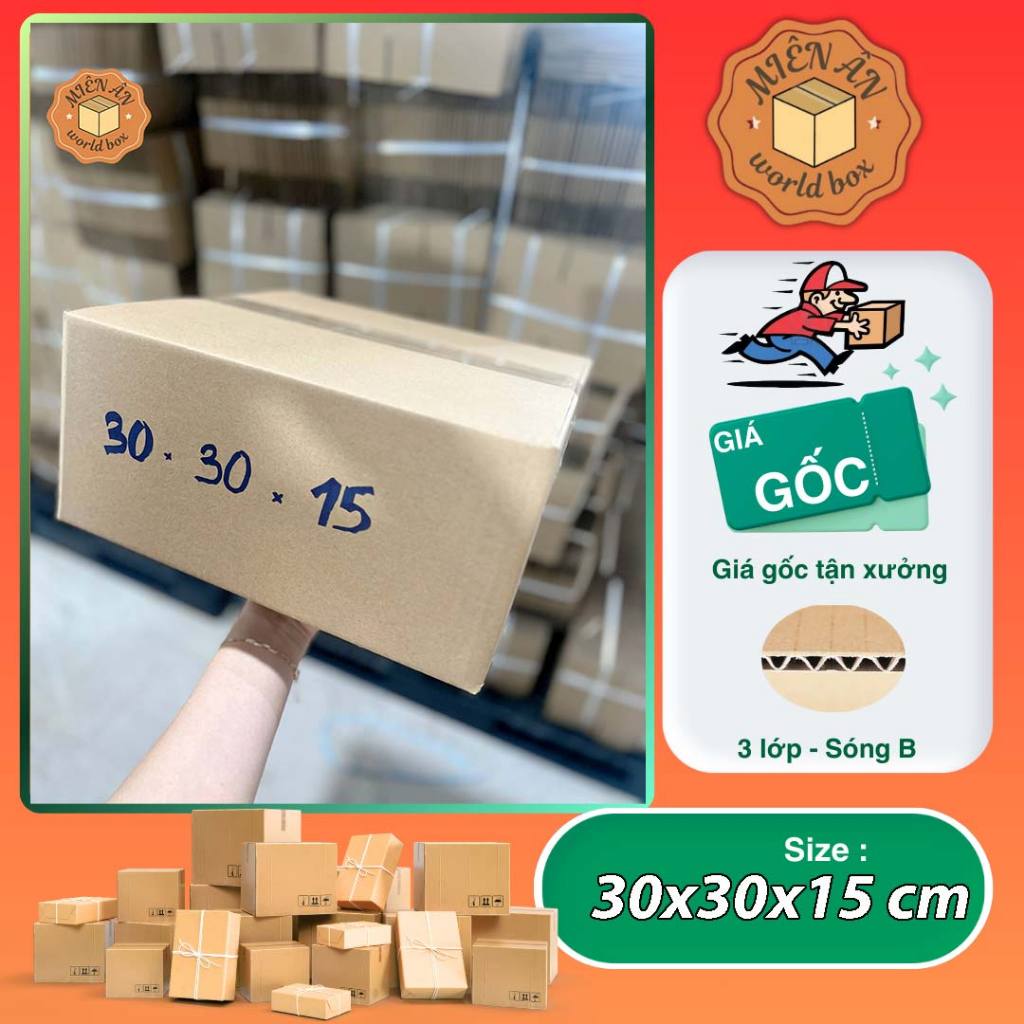 Size 30x30x15 cm, hộp giấy gói hàng thùng carton giá tại xưởng Miên ân, SL 1c