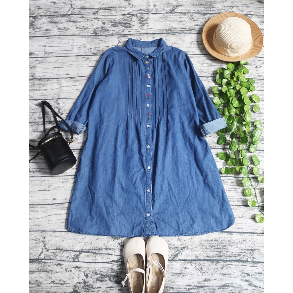 VÁY ĐẦM SƠ MI DENIM XẾP LY