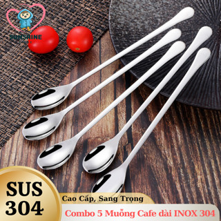 Combo 5 Muỗng Cafe Cán Dài INOX 304 Dùng Uống Trà Đào-Sinh Tố- Thìa Cocktail