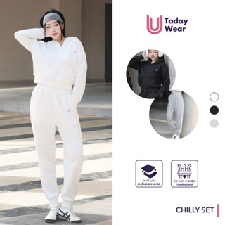 Set bộ đồ nỉ thể thao thu đông Chilly áo khoác hoodie khóa zip quần jogger ống rộng Today U Wear