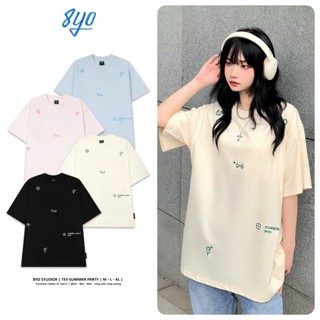 Áo Thun Thêu 8YO "Summer Party" Tee Cotton 100% Unisex Nam Nữ Form Rộng Tay Lỡ Oversize Local Brand