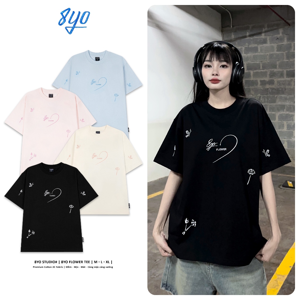 Áo Thun Thêu 8YO FLOWER Tee Cotton Mềm Mịn Mát - Áo Phông Local Brand Unisex Nam Nữ Form Rộng | BigBuy360 - bigbuy360.vn