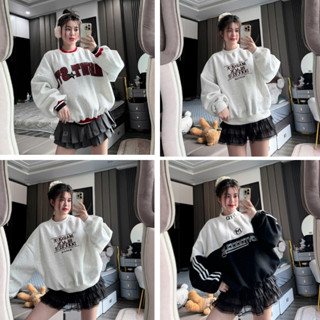 Áo sweater nỉ L1 cổ tròn Marque xám tiêu form rộng dáng vừa phong cách trẻ trung