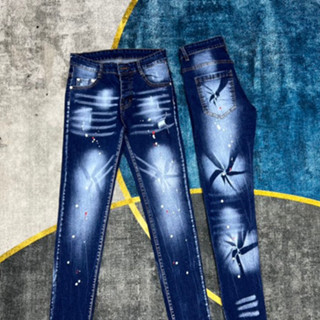 quần bò jean nam dài DSQ xanh rách vẩy sơn đẹp cá tính nhiều mẫu hot, form chuẩn chất jean dày dặn co giãn tốt