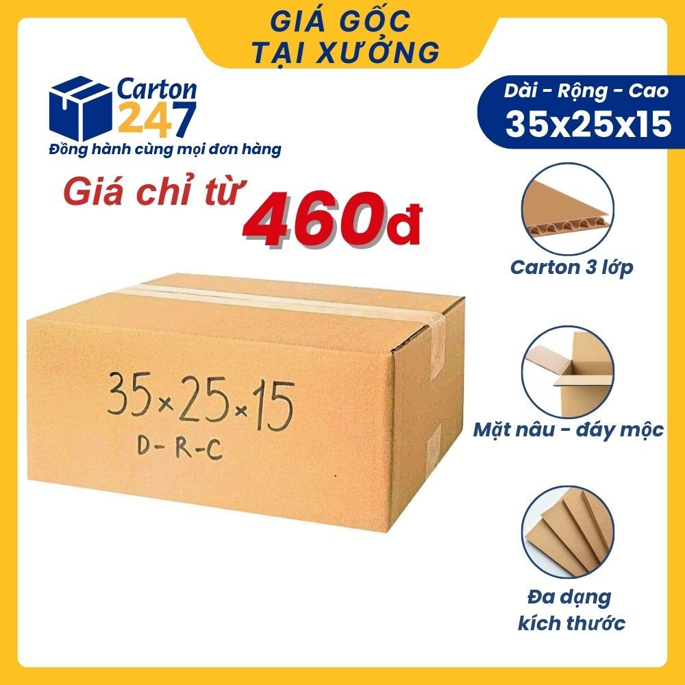 [COMBO 10] 35x25x15 Hộp carton đóng hàng size to đóng gói hàng hóa giá rẻ - Carton 247