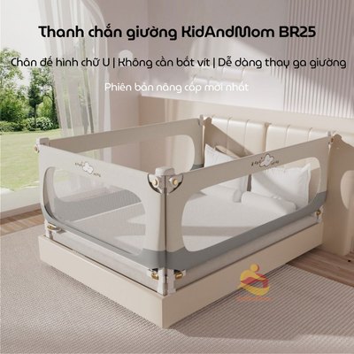 Thanh chắn giường cho bé an toàn KidAndMom BR25 cao cấp cao 75-105cm chống kẹt vấp ngã không bắt vít