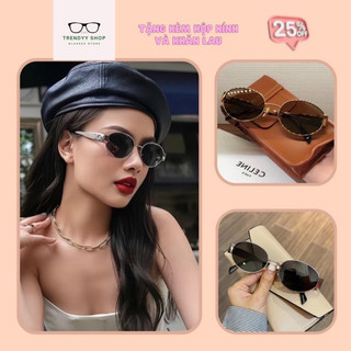  Kính râm nữ Lisa Chụp ảnh tết Mắt kính thời trang sang chảnh mắt oval gọng kim loại chống tia uv 