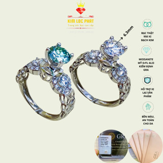 Nhẫn moissanite kim cương nhân tạo Mỹ D FL kiểm định GRA kiểu kim tiền 6.5mm Nhẫn nữ bạc xi bạch kim KIM LỘC PHÁT 