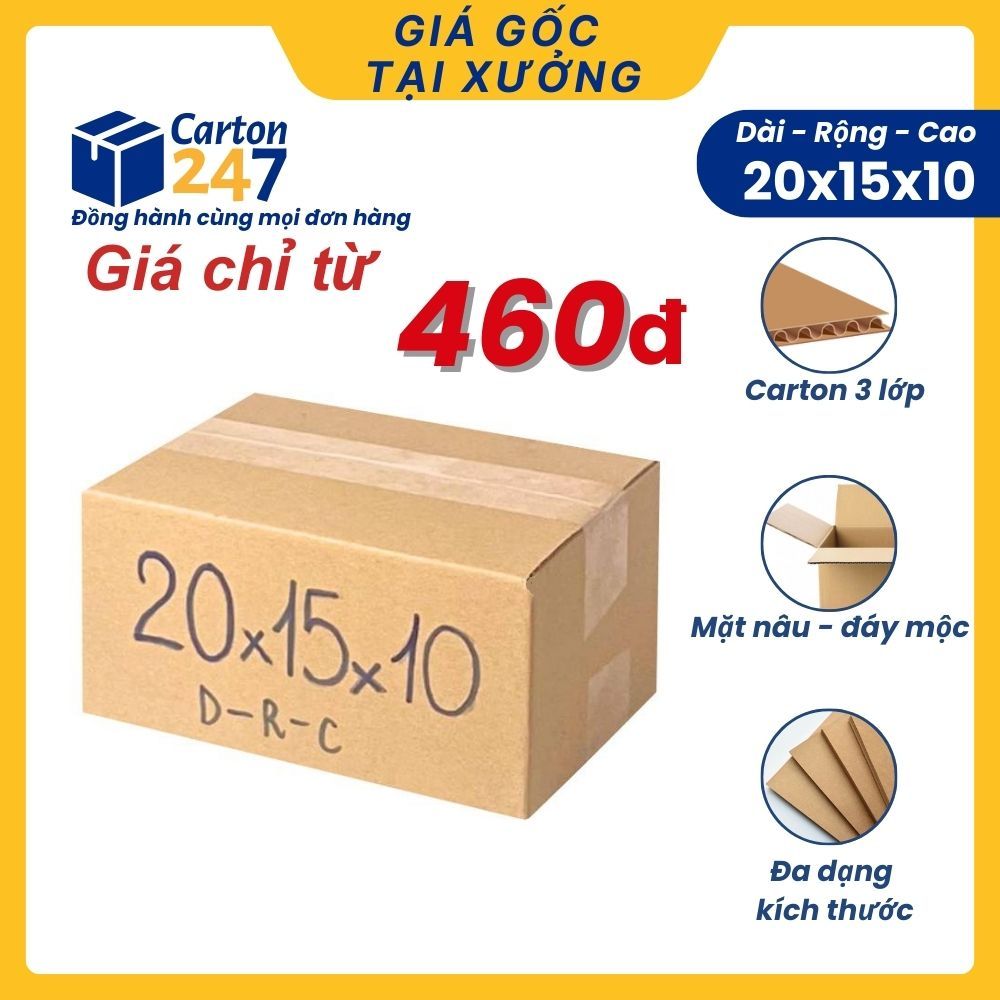 20x15x10 [COMBO 100] Hộp giấy carton đóng hàng, bìa carton 3 lớp gói hàng giá rẻ - Carton 247