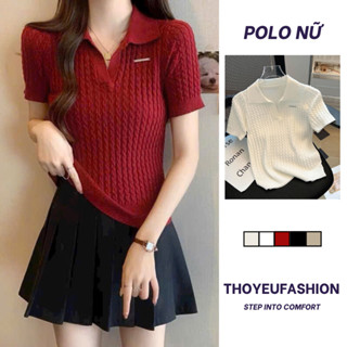  Áo Len Nữ Cộc Tay Cổ Bẻ Gắn Tag - Áo Polo Nữ Tính Trẻ Trung Hàng QCCC M768 