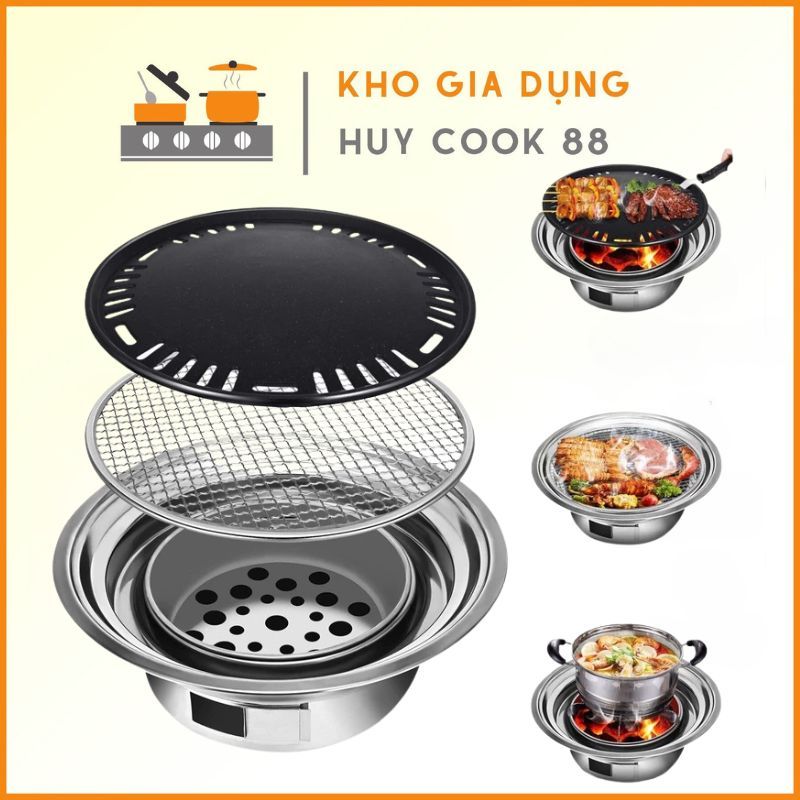 Bếp nướng than hoa không khói Huycook tiện lơi, lò nướng thịt ngoài trời siêu nhỏ gọn , bếp nướng BBQ âm bàn đủ bộ 6 món