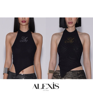 ALEXIS - ÁO CROPTOP CỔ YẾM ĐEN ĐÍNH ĐÁ LẤP LÁNH - ALEXIS CROPTOP