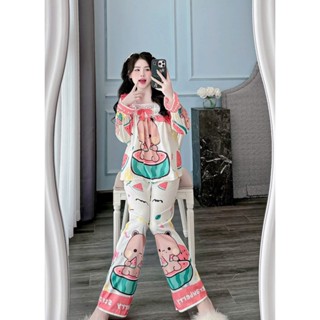Đồ bộ nữ pijama quần dài tay dài vải lụa Latin Freesize 45kg -54kg - cn158