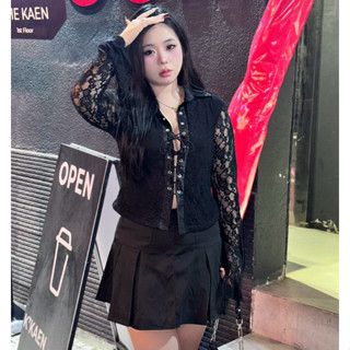 LASSIE BIGSIZE| Áo sơmi ren có lót đan đây Bigsize (60-90kg) BERRY TOP