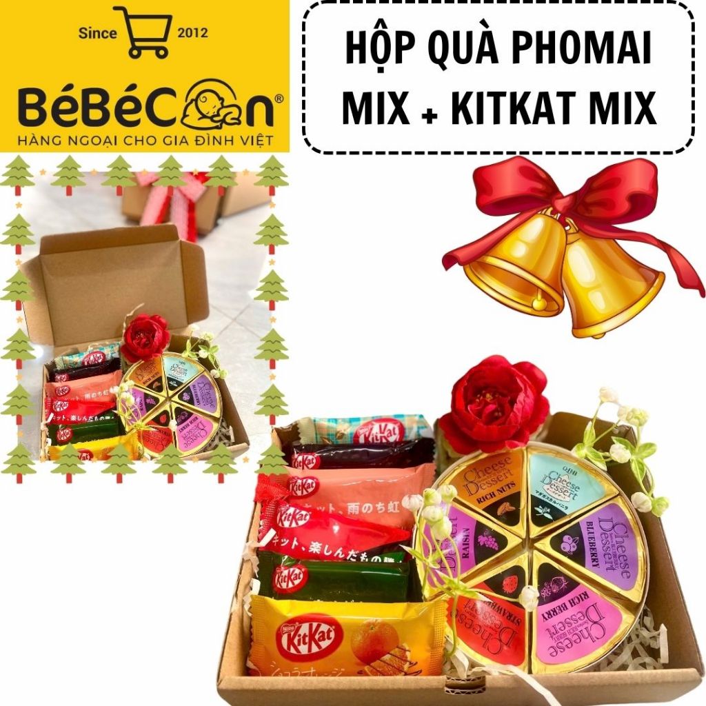 Hộp quà kèm nơ kitkat mix và phomai QBB mix vị