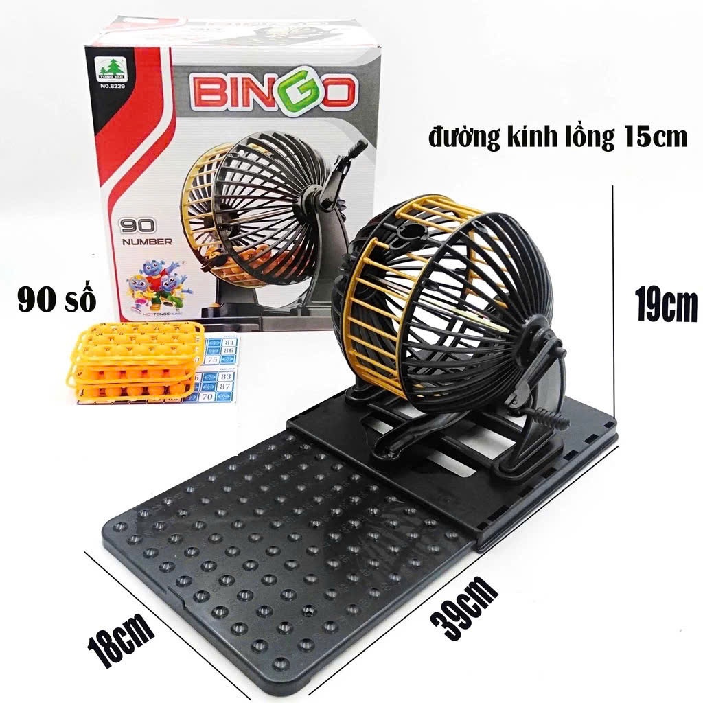 Bộ Đồ Chơi Lô Tô Size To, Loto Bingo Loto 90 số có Tờ Thẻ Dò Và Lồng Quay Xổ Số Dịp Tết