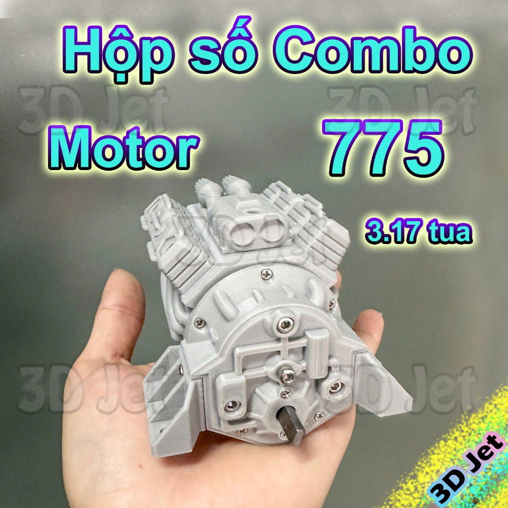 Hộp số giảm tốc Combo 3.17tua motor 775 áo nước, Hộp số 775, Hộp số Rc, Hộp số bánh răng kim loại, h