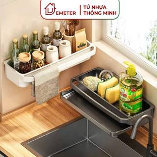 Giá Đựng Đồ Rửa Chén Dán Tường, Khay Đựng Miếng Rửa Bát Có Khay Hứng Nước Tích Hợp Thanh Treo, Chất Liệu Nhựa ABS