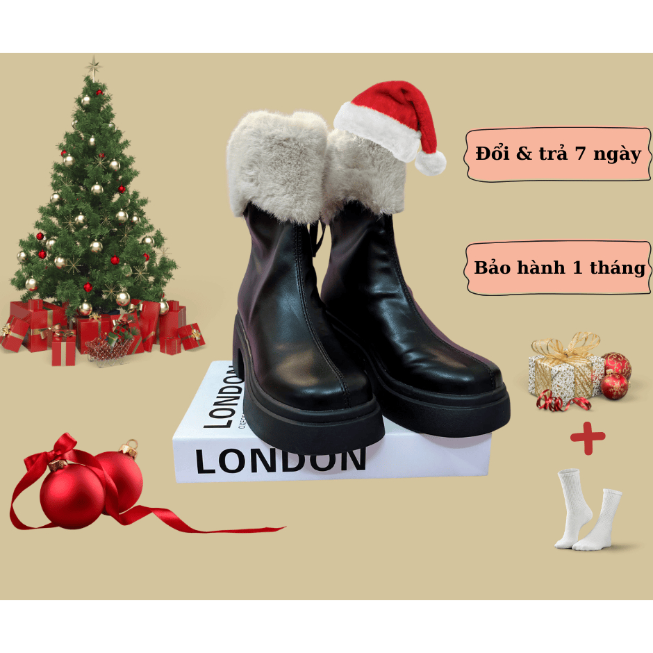 Bốt nữ ,boot cổ lửng cổ thấp WEALTHY da lỳ mềm mại phối cổ lông cao cấp đế đúp cao 7cm