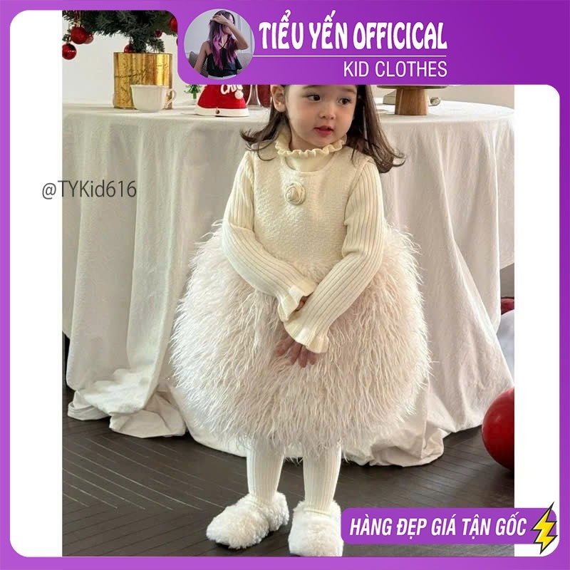  Quần áo trẻ em Váy công chúa bé gái chất dạ mềm phối lông kèm áo len cho bé 9-23kg V616 | Tiểu Yến KID 