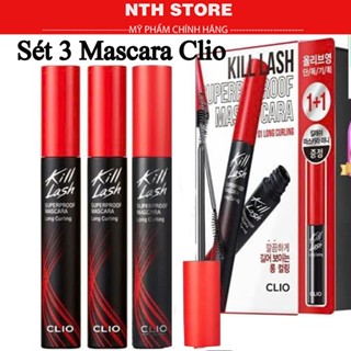 Set 3 Mascara/Chuốt Mi Clio Kill Lash 01 Nắp đỏ Long Curling